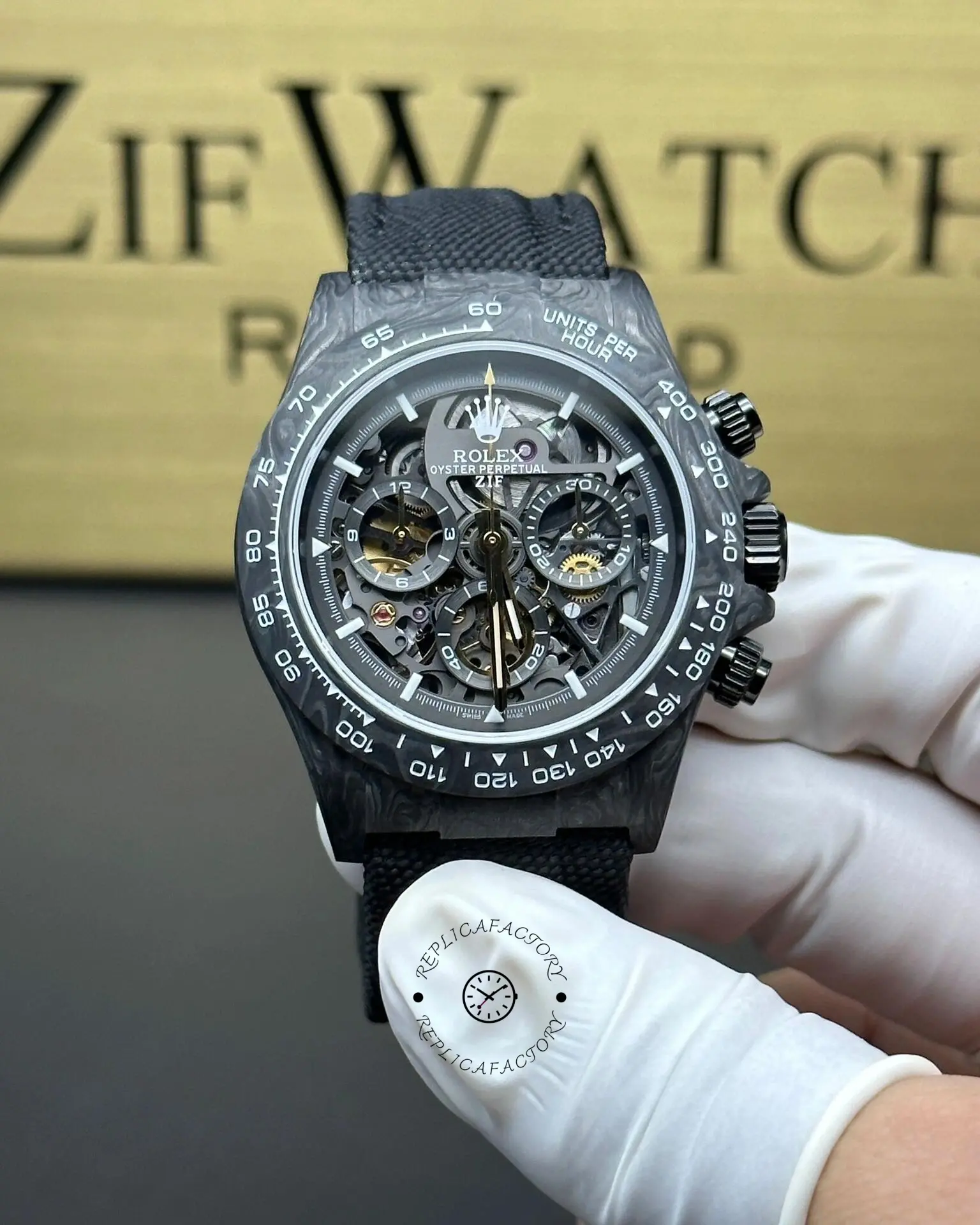 Rolex Daytona DIW Carbon Fiber Skeleton Black Replica Watch - QualitySwissReplica