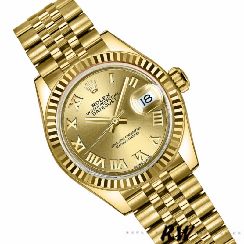 Rolex Datejust 279178 Champagne Roman Dial Yellow Gold 28mm Lady Replica Watch - QualitySwissReplica
