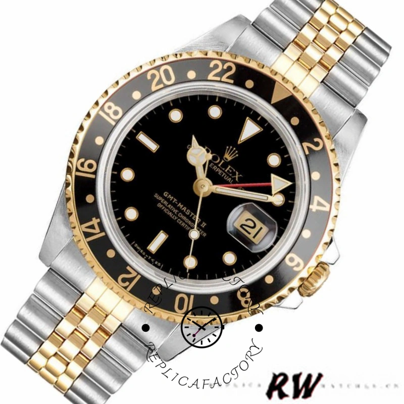 Rolex GMT-Master II 16713LN Oystersteel Yellow Gold Black Dial 40MM Mens Replica Watch - QualitySwissReplica
