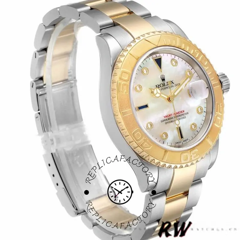 Rolex Yachtmaster 16623 Steel Yellow Gold Mother of Pearl White Dial 40MM Mens Replica Watch - QualitySwissReplica