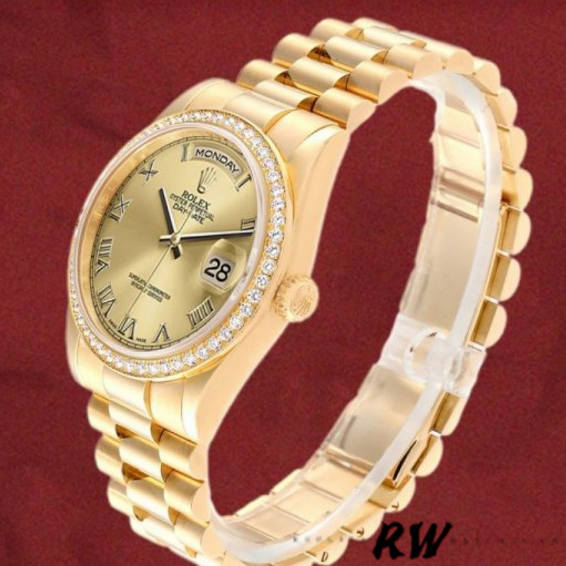 Rolex Day Date 118348 Champagne dial Yellow Gold 36mm Unisex Replica Watch - QualitySwissReplica