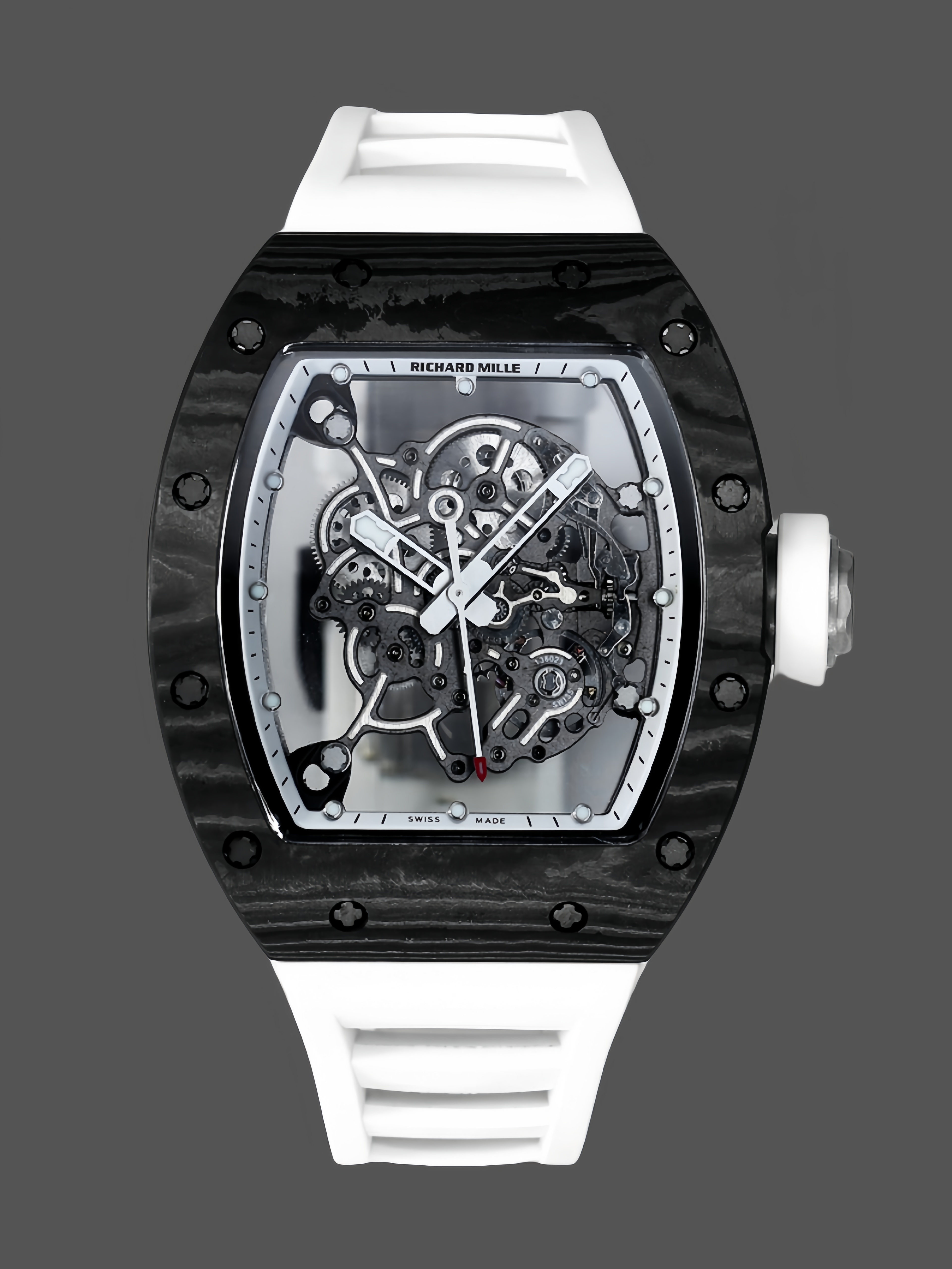 Richard Miller RM055 NTPT Carbon Fiber White Rubber Strap - QualitySwissReplica