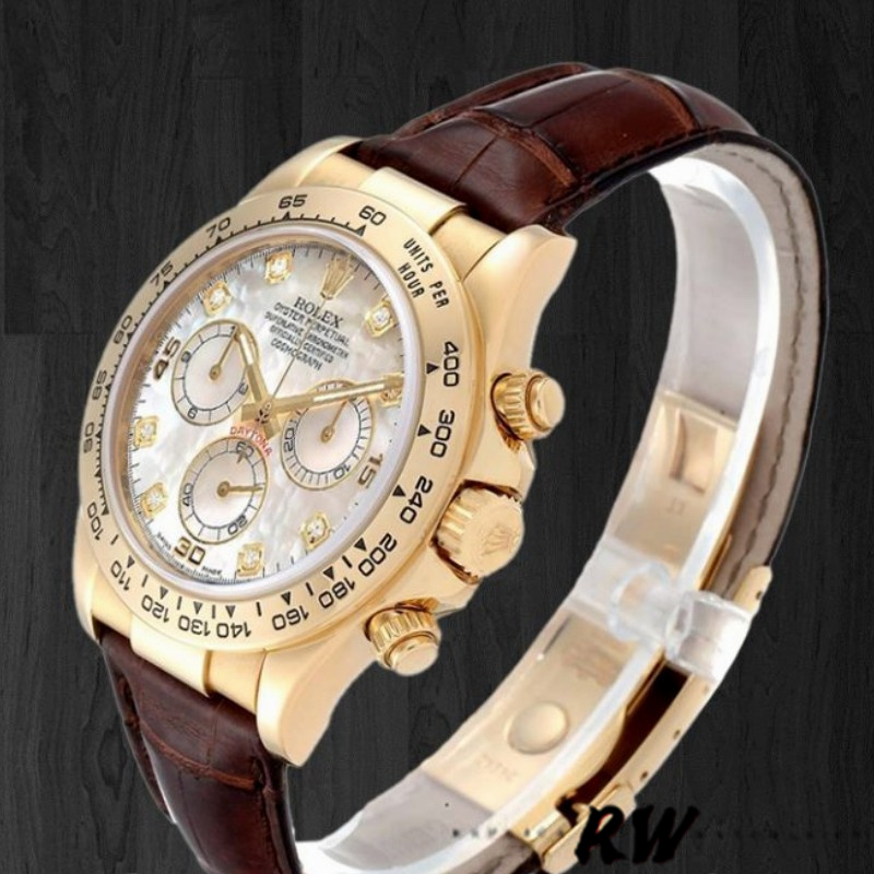 Rolex Daytona 116518 MOP Diamond Dial Brown Leather strap 40mm Mens Replica Watch - QualitySwissReplica