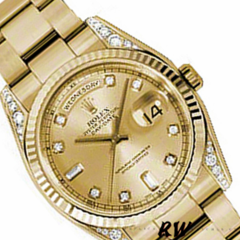 Rolex Day-Date 118338 Champagne Diamonds Dial 36mm Unisex Replica Watch - QualitySwissReplica