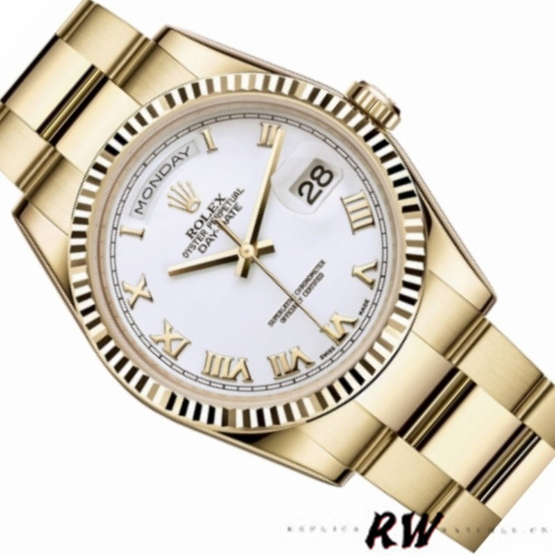 Rolex Day-Date 118238 White Roman numeral dial 36mm Unisex Replica Watch - QualitySwissReplica