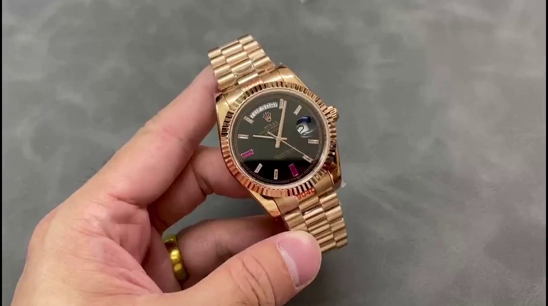 Rolex Day-Date 218235 Diamonds and Rubies Black Dial Rose Gold 41MM Mens Replica Watch - QualitySwissReplica