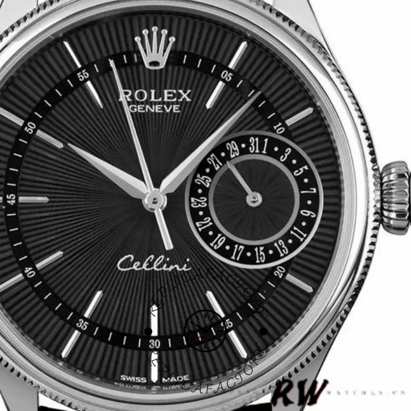 Rolex Cellini Date 50519 Brown Leather Black Dial 39mm Mens Replica Watch - QualitySwissReplica