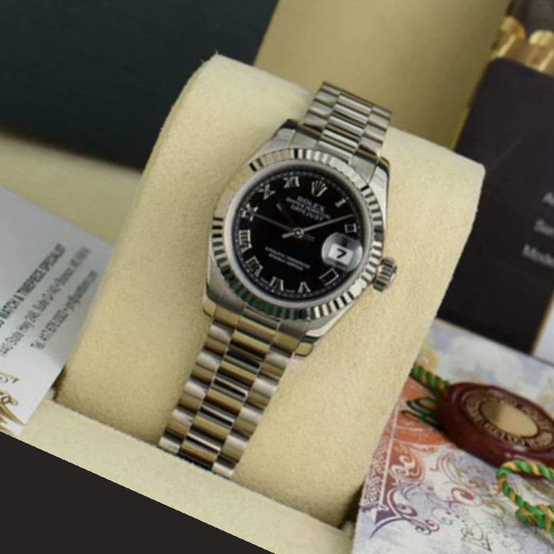 Rolex Datejust 179179 Black Roman Numeral Dial Fluted Bezel 26MM Lady Replica Watch - QualitySwissReplica