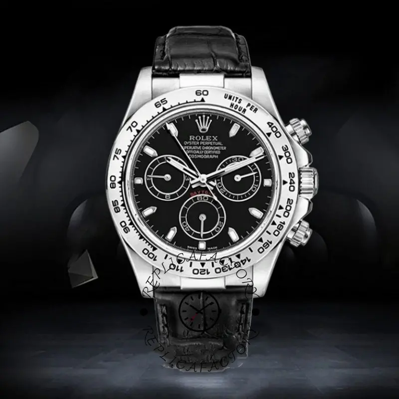 Rolex Daytona 116519 Black Leather strap Black Dial 40mm Mens Replica Watch - QualitySwissReplica