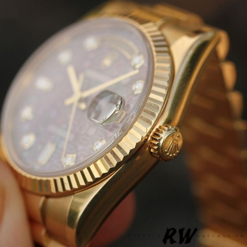 Rolex Day-Date 118238 Black Mother of Pearl Diamond Dial 36mm Unisex Replica Watch - QualitySwissReplica
