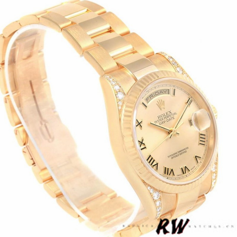 Rolex Day-Date 118338 Yellow gold Champagne Dial Roman Numerals 36mm Unisex Replica Watch - QualitySwissReplica