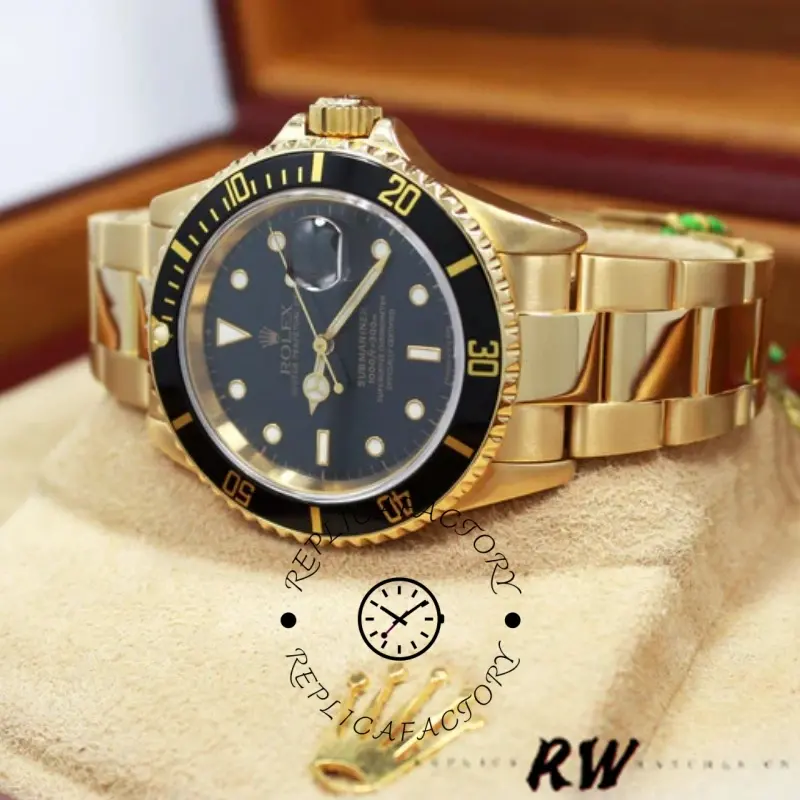 Rolex Submariner 16618 Yellow Gold Black Dial 40mm Mens Replica Watch - QualitySwissReplica