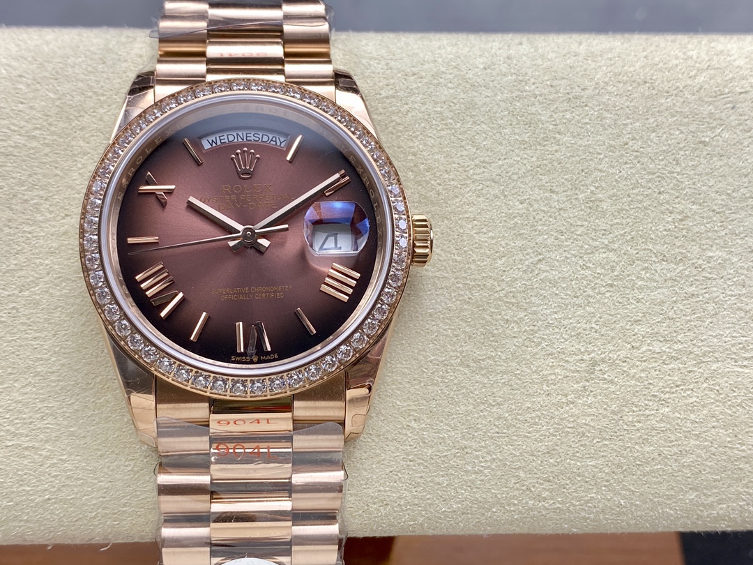 Rolex Day Date 36 Everose Gold Diamond Bezel m128345rbr 0075 - QualitySwissReplica
