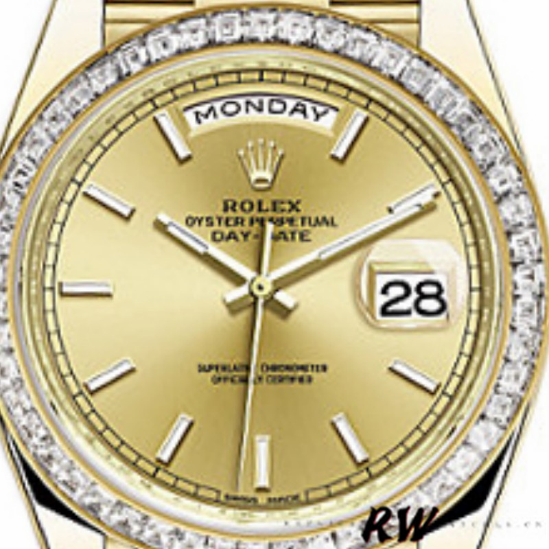 Rolex Day-Date 228398TBR Champagne Index Dial Diamond Bezel 40mm Mens Replica Watch - QualitySwissReplica