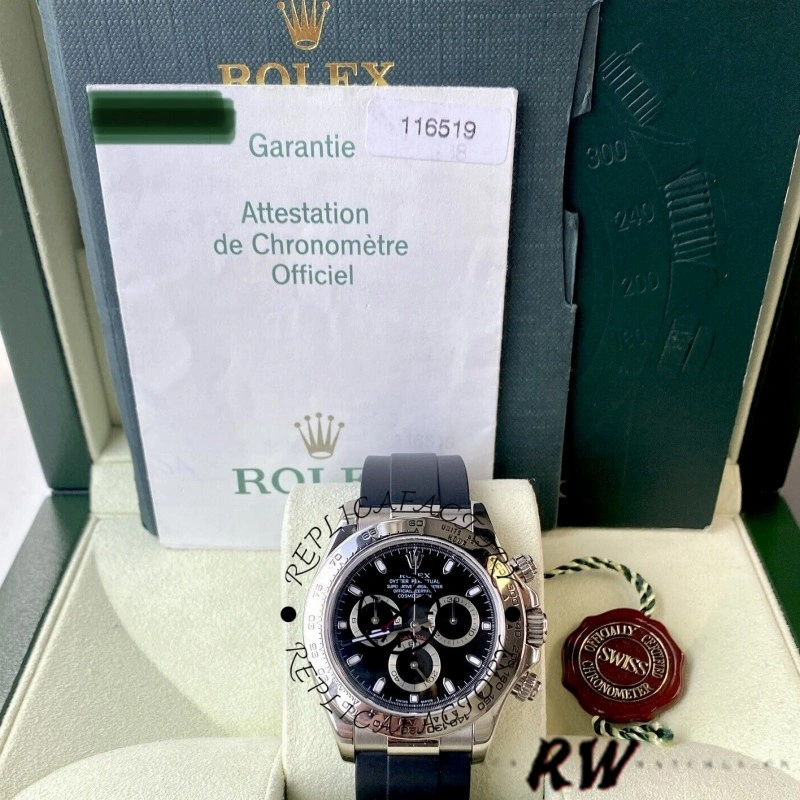 Rolex Daytona 116519 Black Dial Black Rubber strap 40mm Mens Replica Watch - QualitySwissReplica