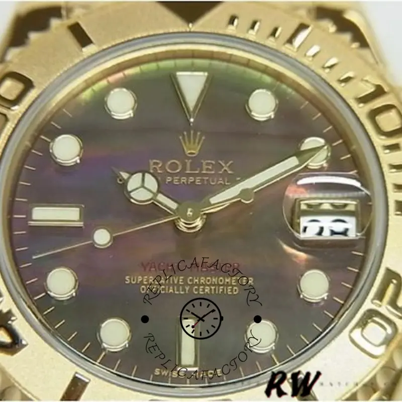 Rolex Yacht-Master 169628 Yellow Gold Black MOP Dial 29MM Lady Replica Watch - QualitySwissReplica