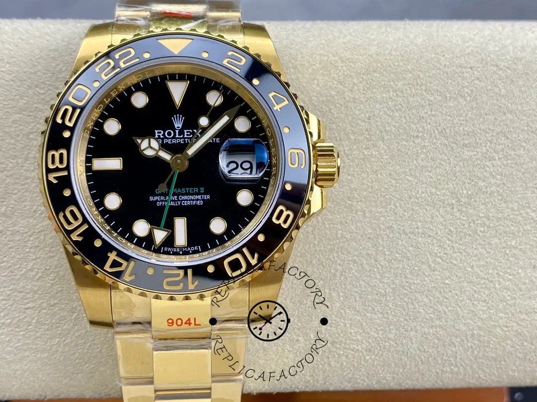 Rolex GMT Master II 40mm Black Dial 116718LN 18k Yellow Gold Men's Watch - QualitySwissReplica