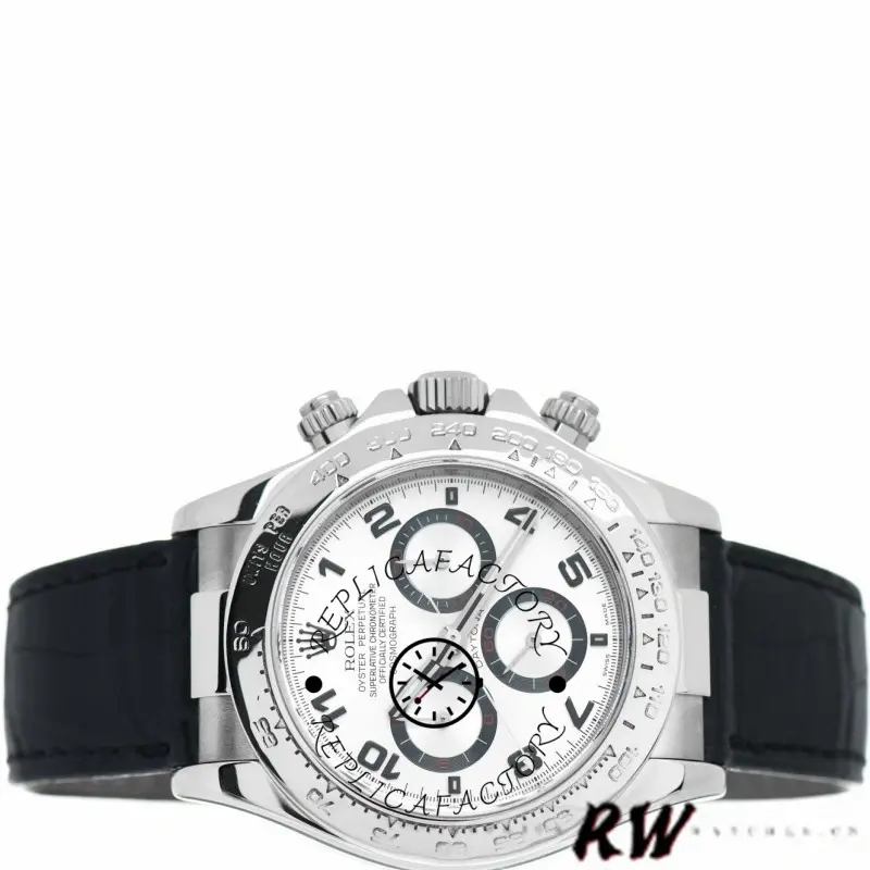 Rolex Daytona 116519 Black Alligator Leather strap White Dial 40mm Mens Replica Watch - QualitySwissReplica