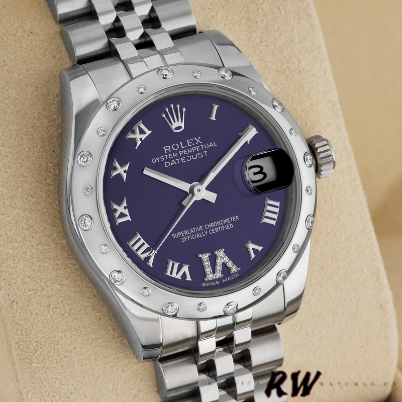 Rolex Datejust 178344 Purple Dial VI Diamonds 31MM Lady Replica Watch - QualitySwissReplica