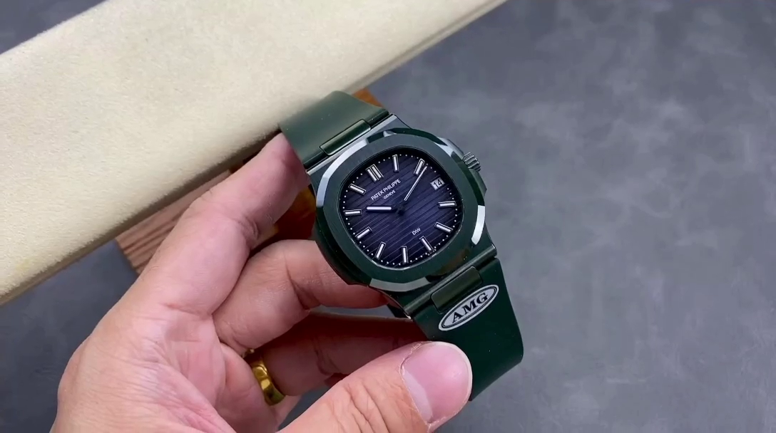 Patek Philippe Nautilus Green Rubber Blue Dial 5711 40MM Watch - QualitySwissReplica
