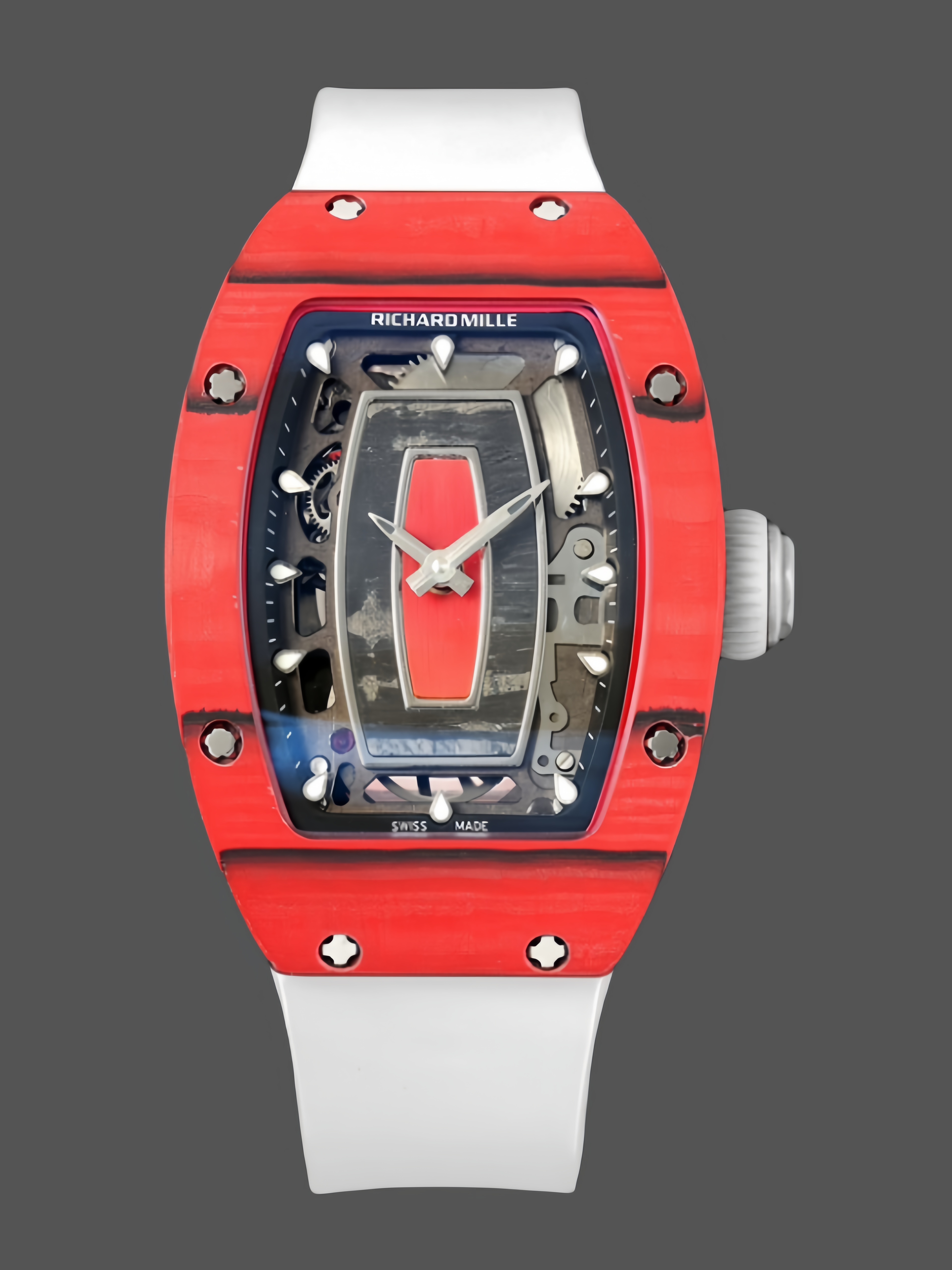 Richard Mille RM07-01 Racing Red Carbon White Rubber Strap 46mm Ladies Watch - QualitySwissReplica