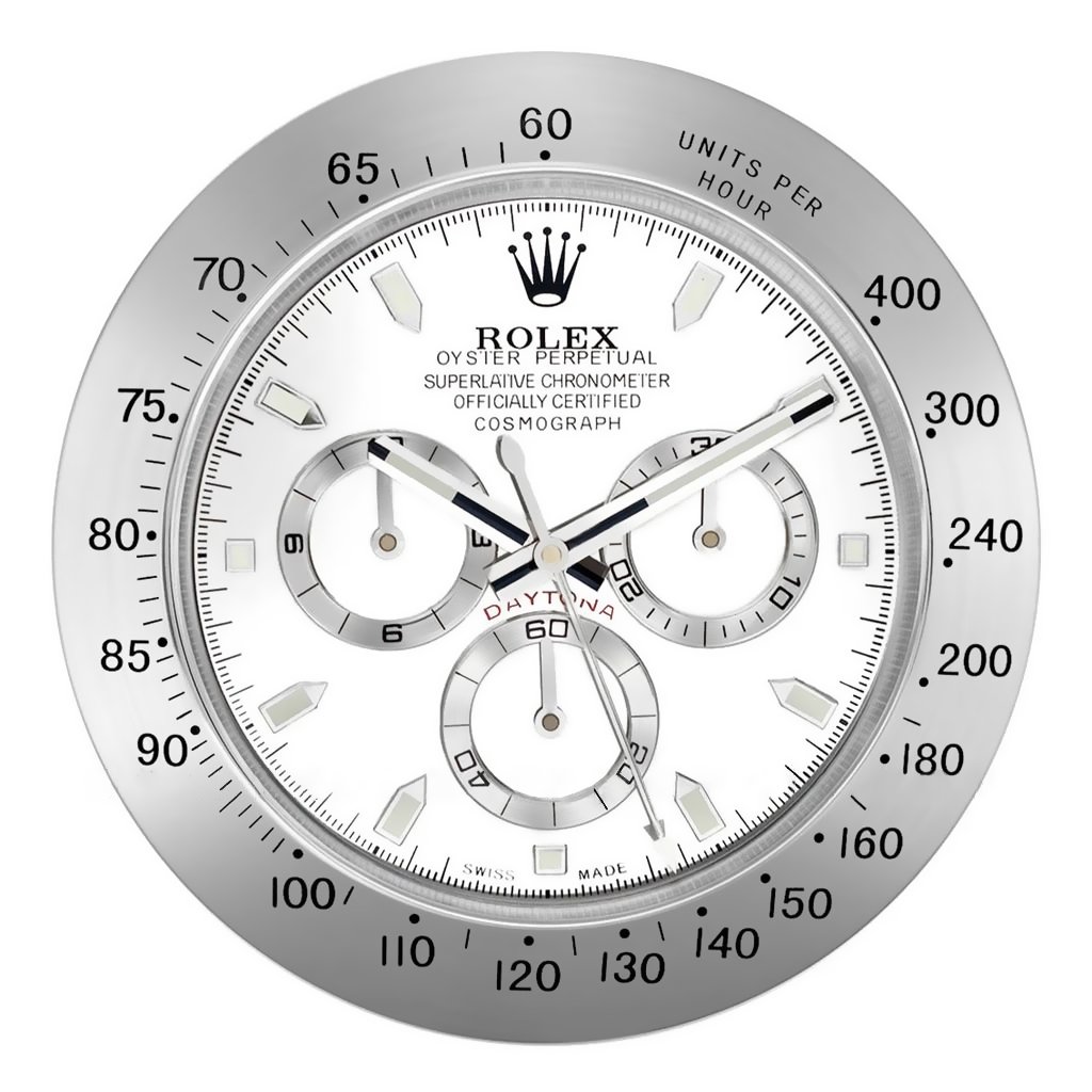 Rolex Daytona Silver & White Wall Clock - QualitySwissReplica