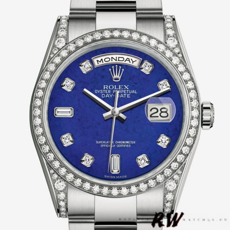 Rolex Day-Date 118389 Diamond Bezel Blue Dial 36MM Unisex Replica Watch - QualitySwissReplica