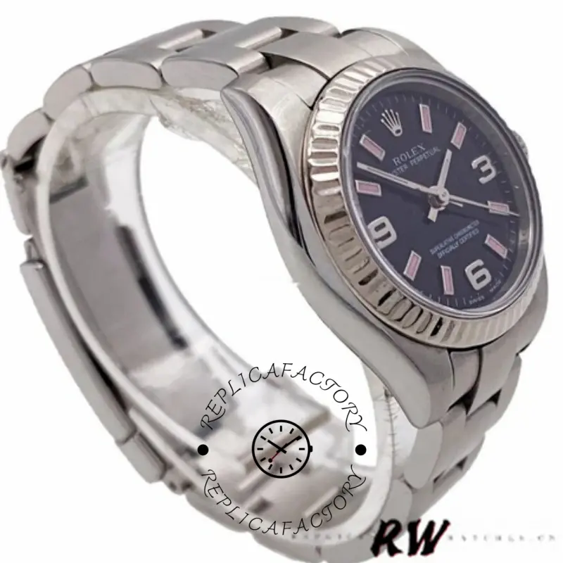 Rolex Oyster Perpetual 176234 Black Dial Fluted Bezel 26MM Lady Replica Watch - QualitySwissReplica