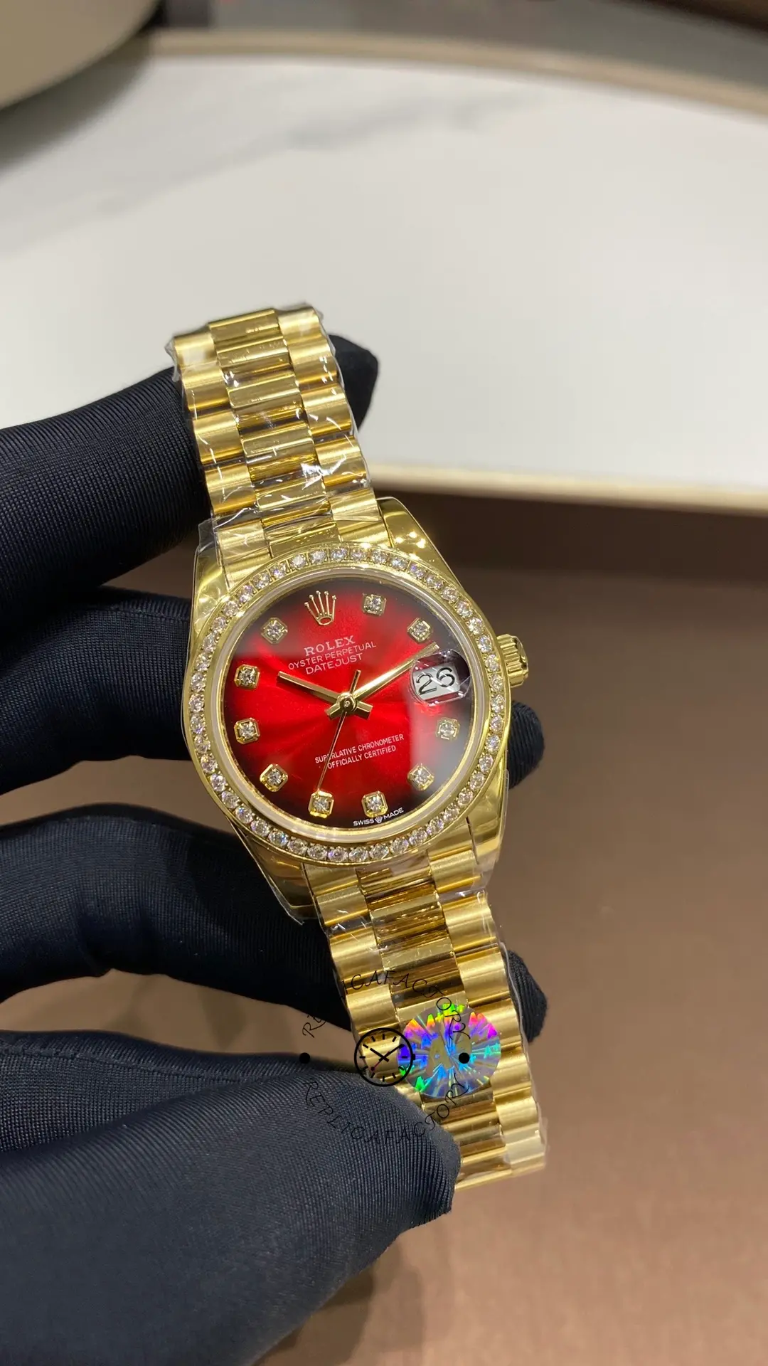 Rolex Datejust Yellow Gold Strap Replica 31 Diamond-Set Bezel 278288RBR-0041 - QualitySwissReplica