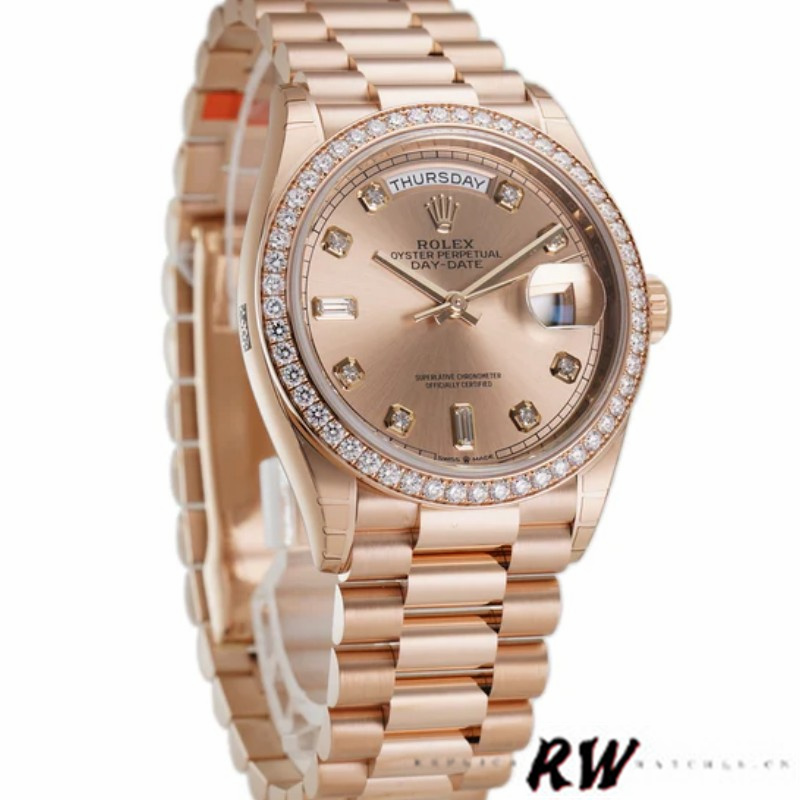 Rolex Day-Date 128345RBR Champagne Rose Dial Everose Gold 36MM Unisex Replica Watch - QualitySwissReplica