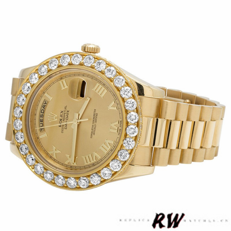 Rolex Day-Date 218348 Champagne Roman Dial 41MM Mens Replica Watch - QualitySwissReplica