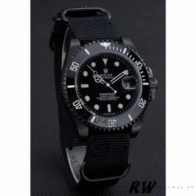 Rolex Submariner 622006 Black nylon strap Black Dial 40mm Mens Replica Watch - QualitySwissReplica