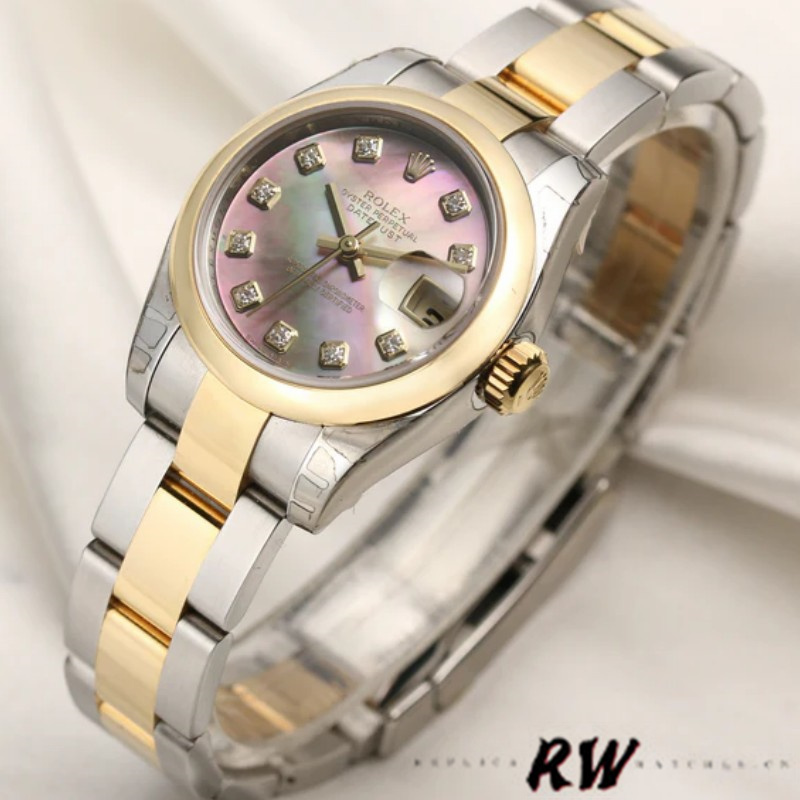 Rolex Datejust 179163 Black Mother of Pearl Dial Domed Dezel 26MM Lady Replica Watch - QualitySwissReplica