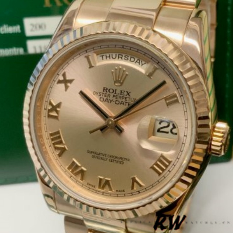 Rolex Day-Date 118235 Rose Champagne Roman Dial 36mm Unisex Replica Watch - QualitySwissReplica