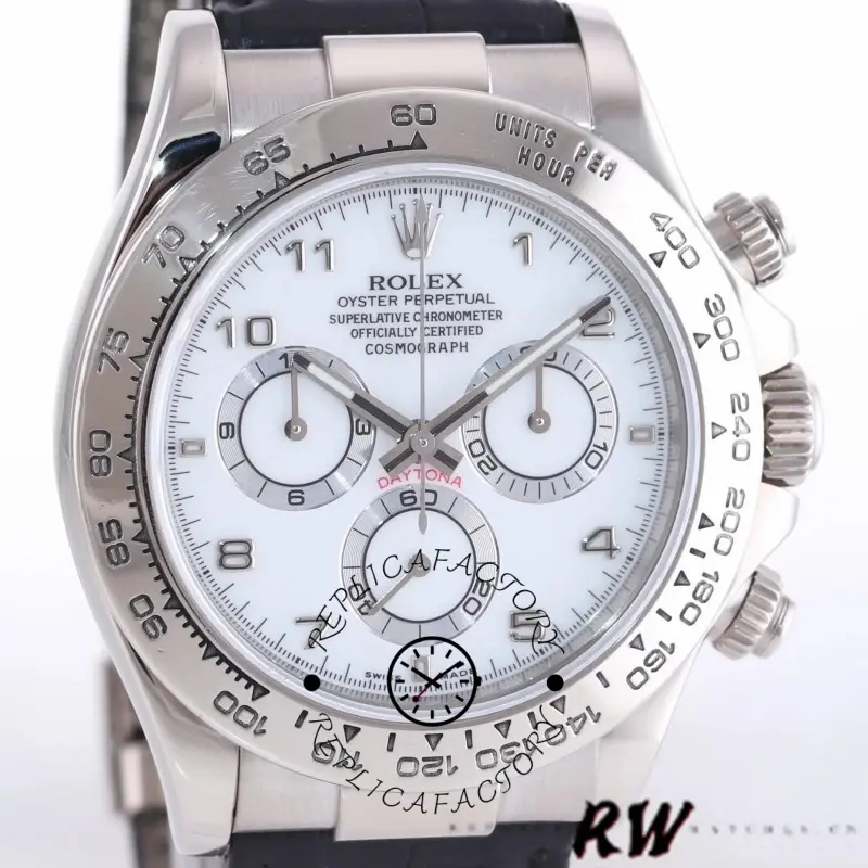 Rolex Daytona 116519 White Arabic Dial Black Leather strap 40mm Mens Replica Watch - QualitySwissReplica