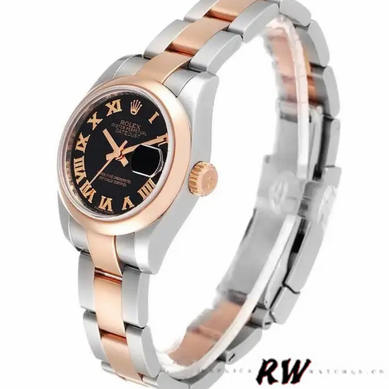 Rolex Datejust 179161 Stainless Steel and Everose Gold Black Roman Dial 26MM Lady Replica Watch - QualitySwissReplica