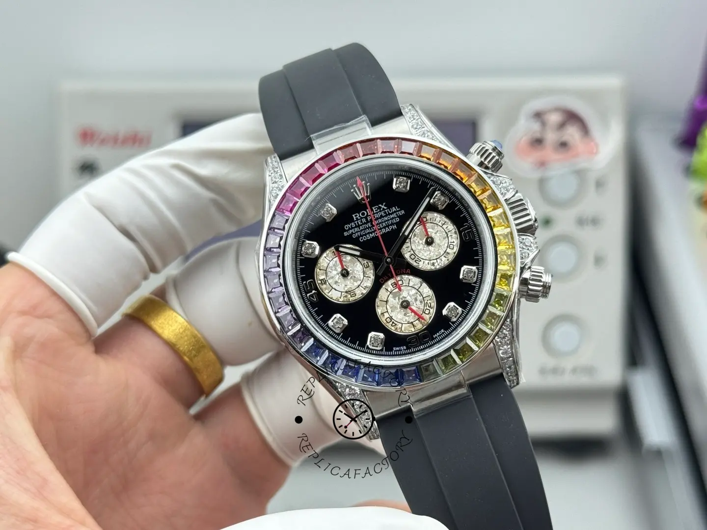 1:1 Clone Rolex Daytona 116595RBOW Stainless Steel Case Rubber Strap - QualitySwissReplica