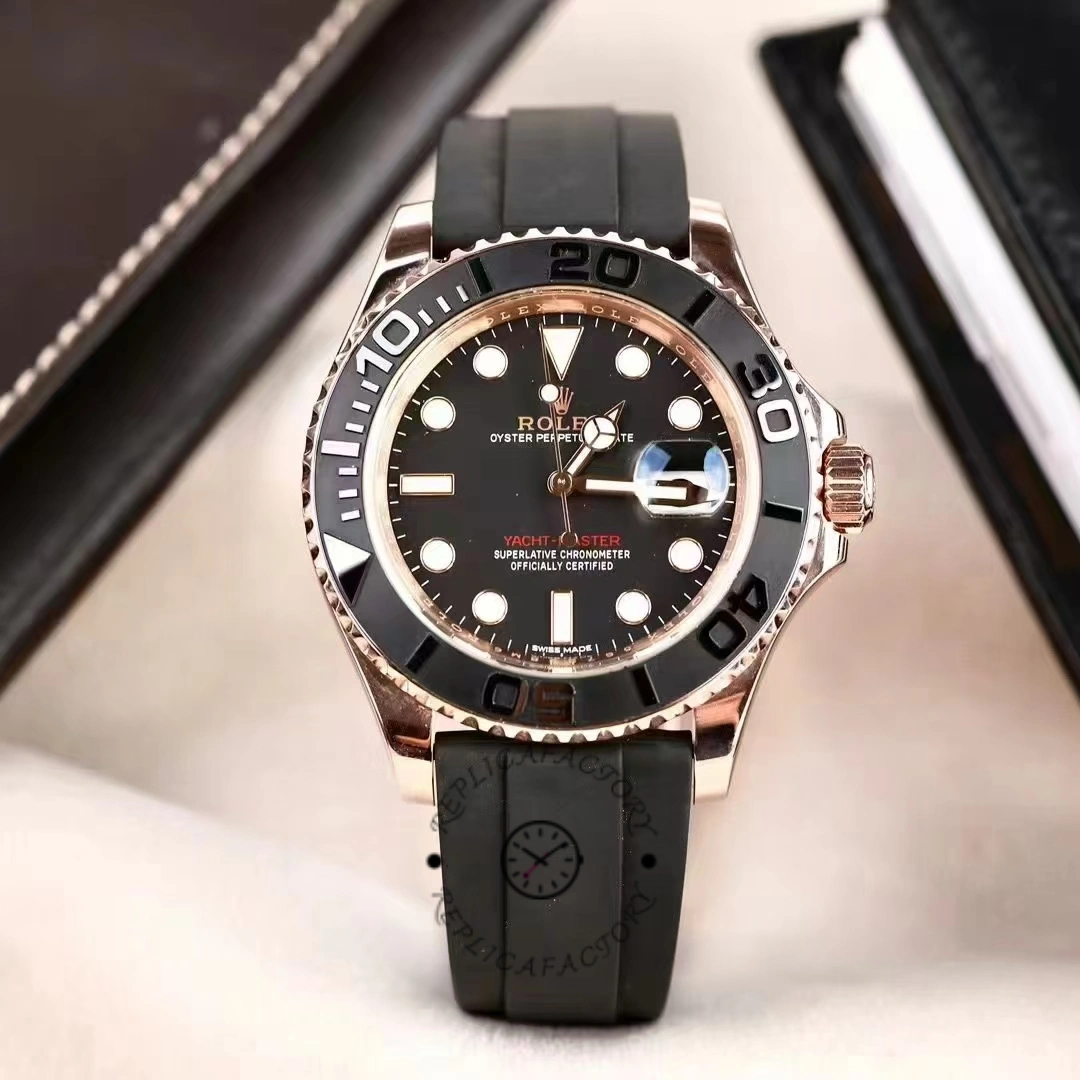 Rolex Yacht-Master 116655 Everose Gold Black Dial 40mm Mens replica Watch - QualitySwissReplica