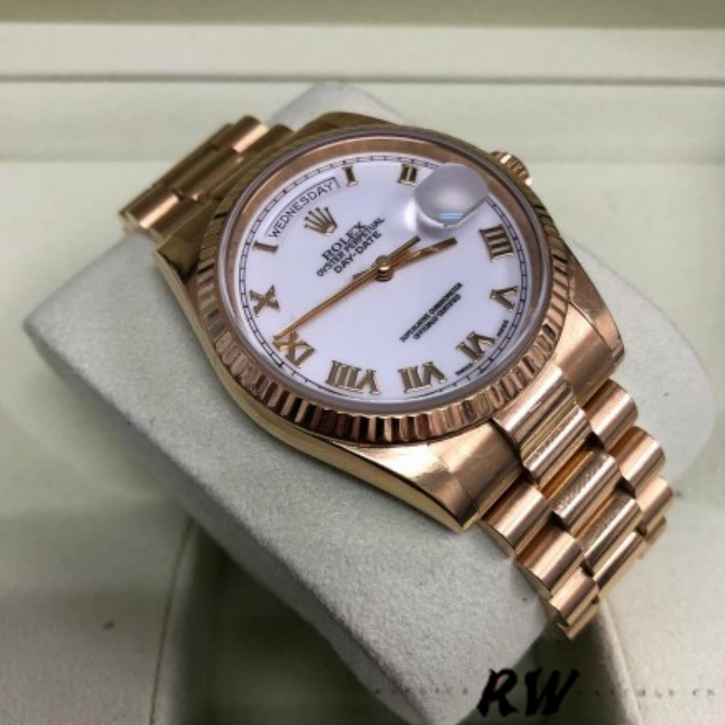 Rolex Day-Date 118235 White Dial Fluted Bezel 36mm Unisex Replica Watch - QualitySwissReplica