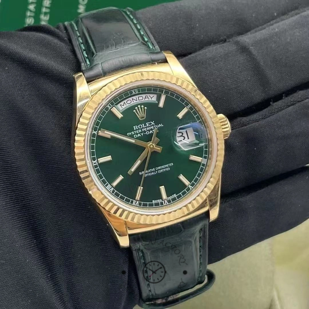 Rolex Day Date 36 Green Dial Solid 18k Yellow Gold 118138 0003 - QualitySwissReplica