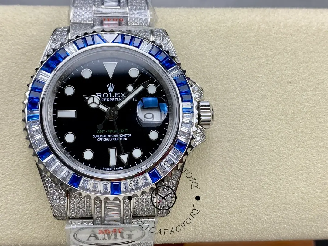 Rolex GMT Master AMG 126710BLRO 40mm With Dual Time Black Dial Diamond Watch - QualitySwissReplica
