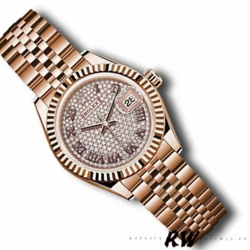 Rolex Datejust 279175 Diamond Pave Dial Rose Gold 28mm Lady Replica Watch - QualitySwissReplica
