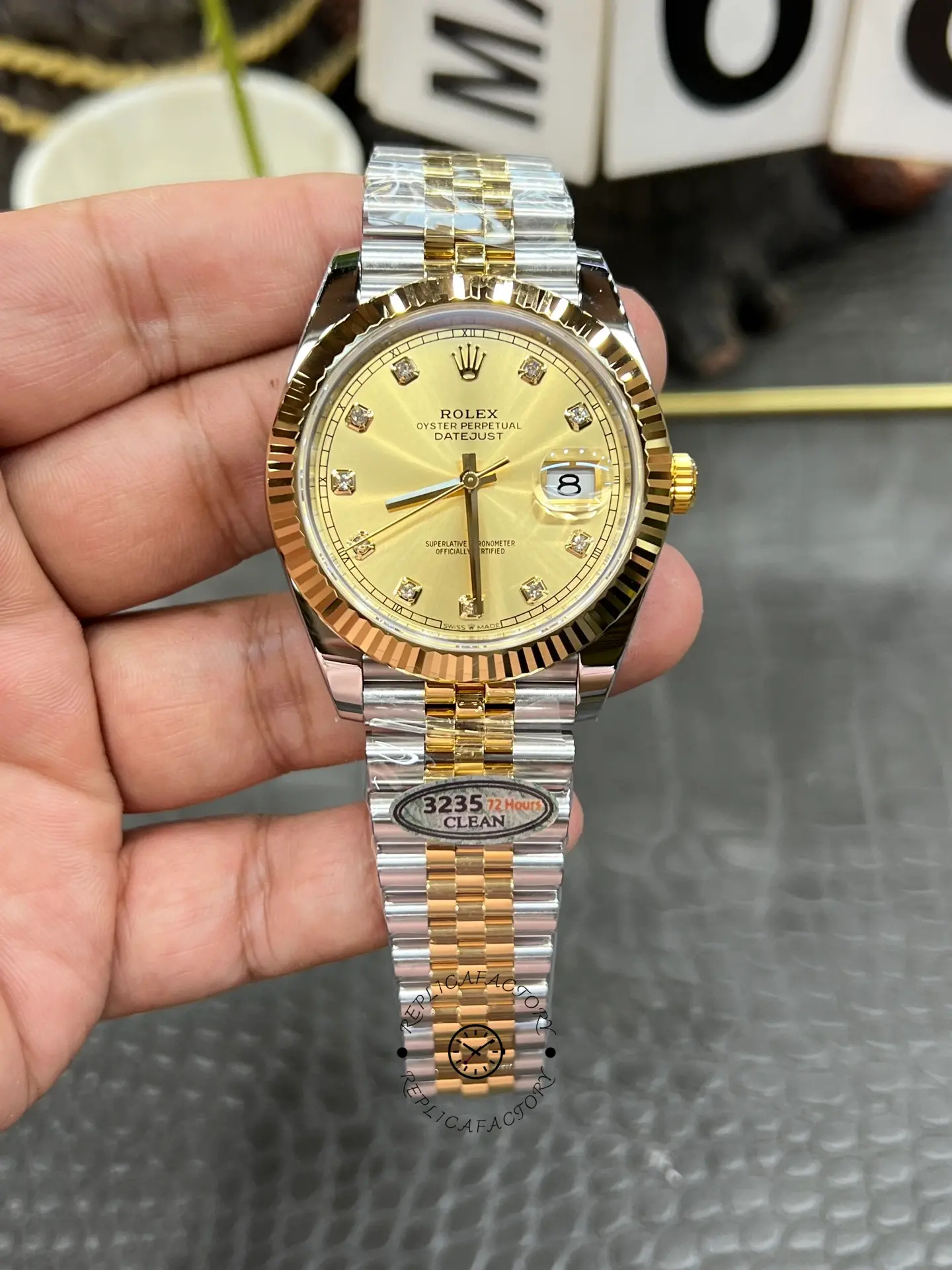 2022 Rolex Datejust Champagne Diamond Dial Two Tone M126333-0012 41mm Mens Replica Watch - QualitySwissReplica