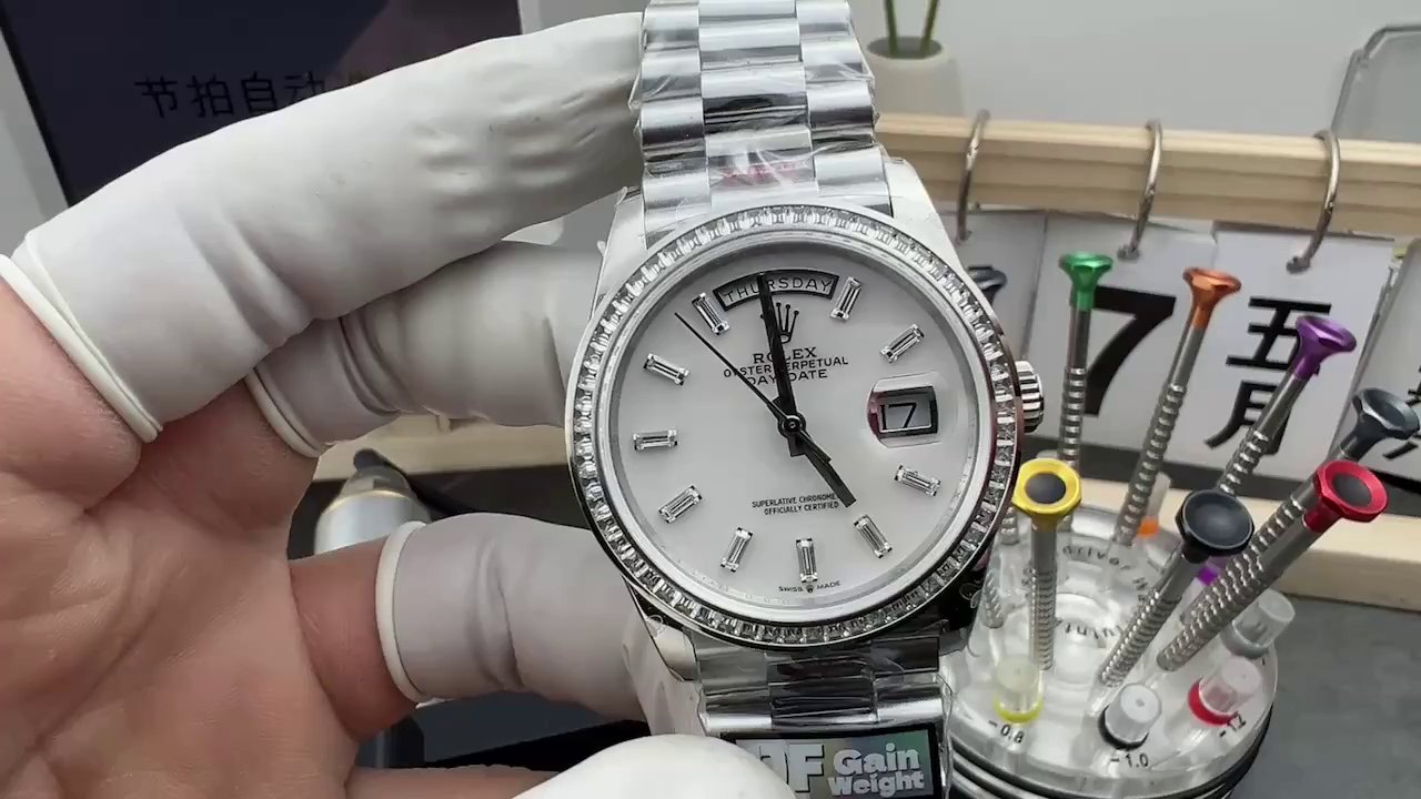 Rolex Day Date 36 MOP Dial Diamond Bezel Platinum m128396tbr 0022 - QualitySwissReplica