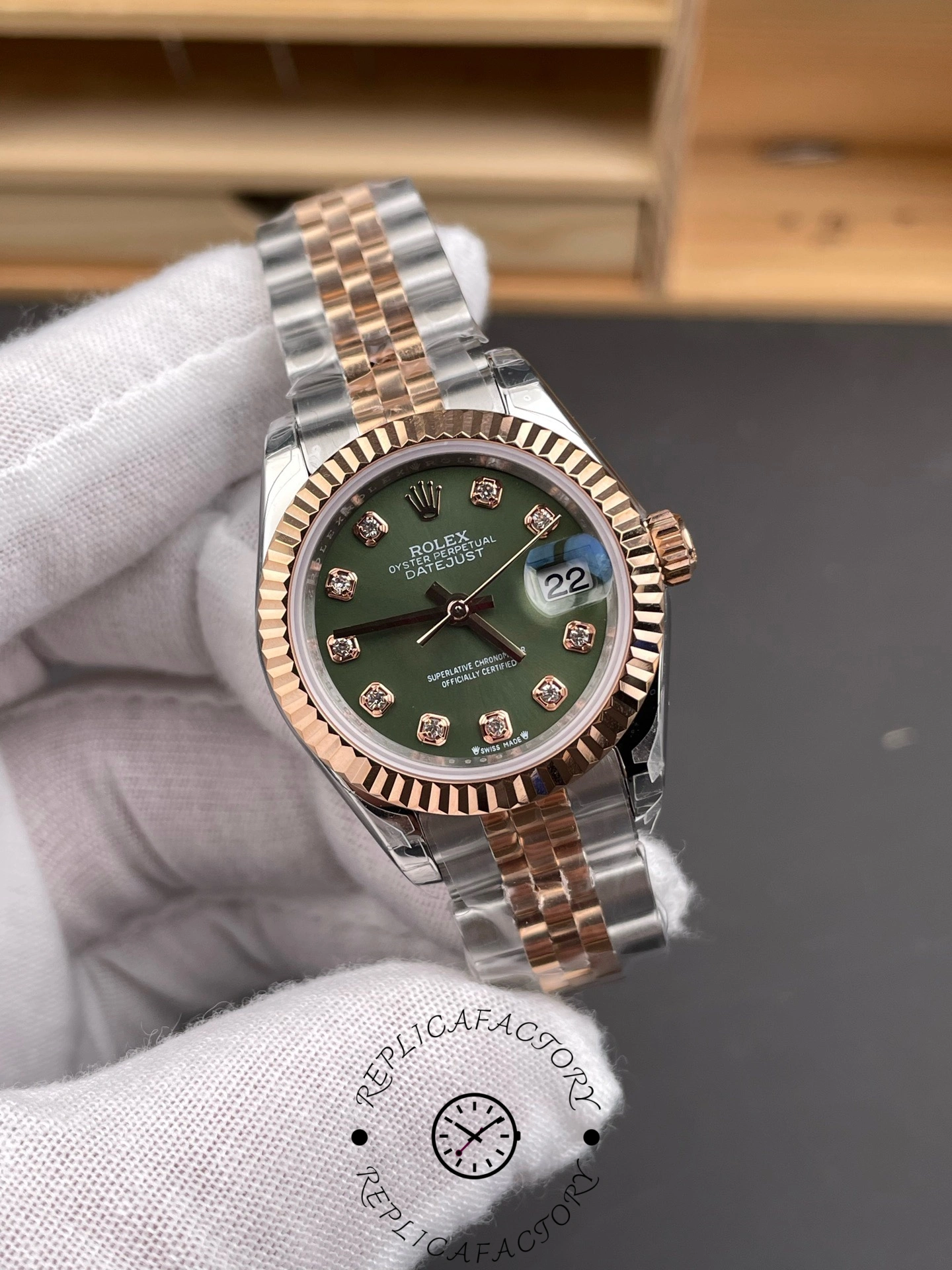 Rolex Datejust 279171 0007 28 Olive Green Diamond-Set Jubilee Ladies Watch - QualitySwissReplica