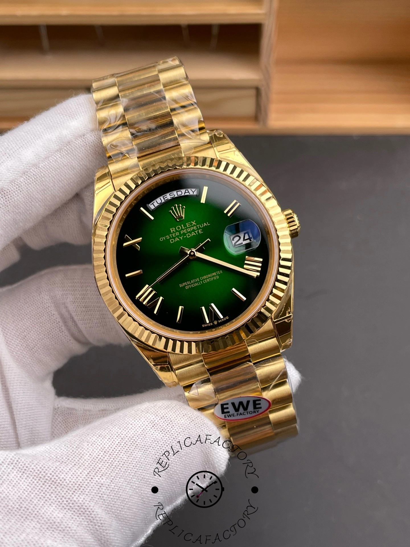 Rolex Day Date 40 Yellow Gold Green Ombre Dial M228238 0069 Replica - QualitySwissReplica