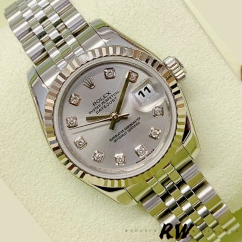 Rolex Datejust 179174 Silver Diamond Dial Fluted Bezel 26MM Lady Replica Watch - QualitySwissReplica