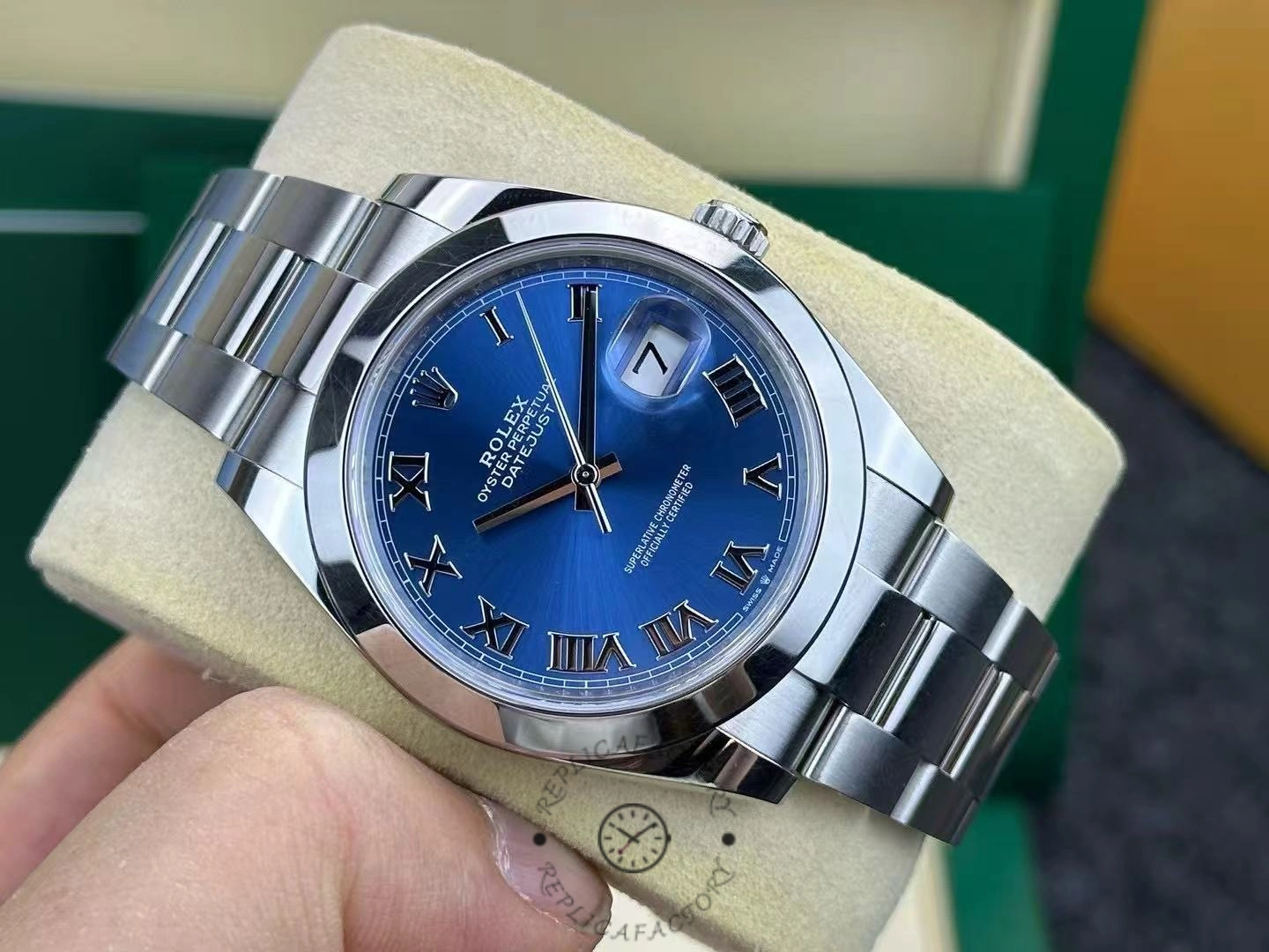 Rolex Datejust 41 Stainless Steel Azzuro Blue Roman Dial M126300 0017 Men's Watch - QualitySwissReplica