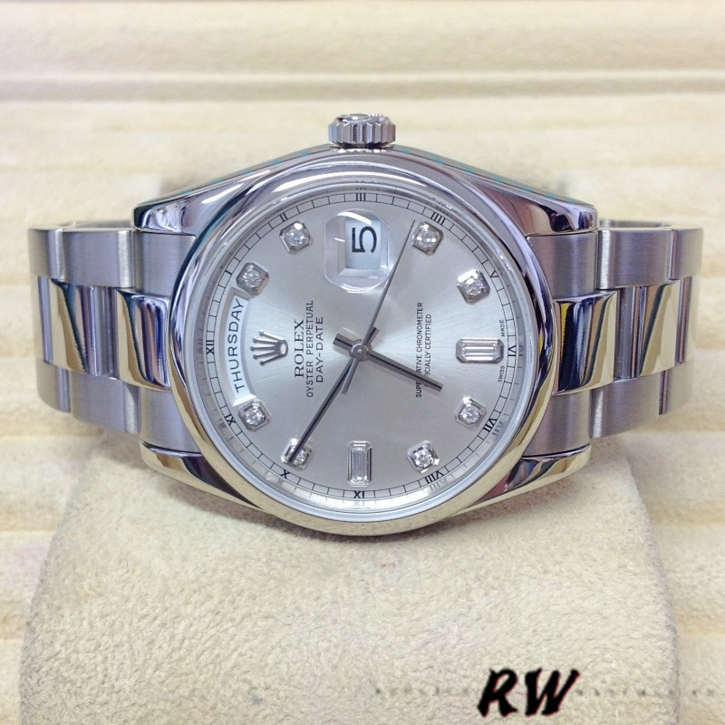 Rolex Day-Date 118209 Silver Diamond Dial Automatic 36mm Unisex Replica Watch - QualitySwissReplica