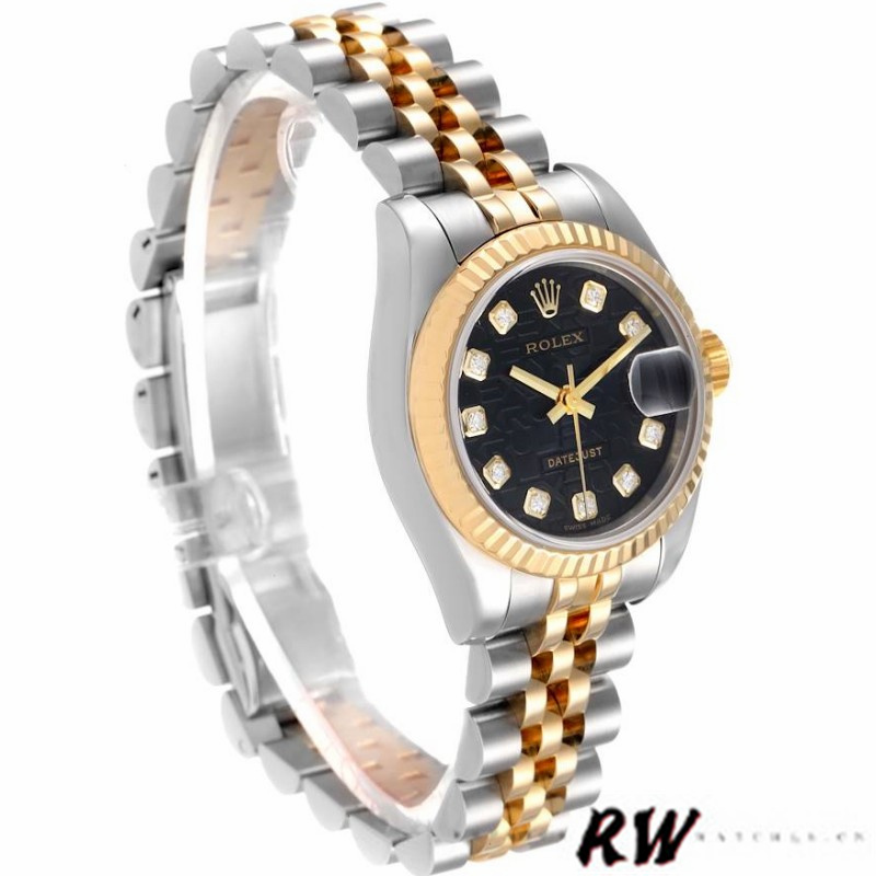 Rolex Datejust 179173 Jubilee Black Diamond Dial Fluted Bezel 26MM Lady Replica Watch - QualitySwissReplica